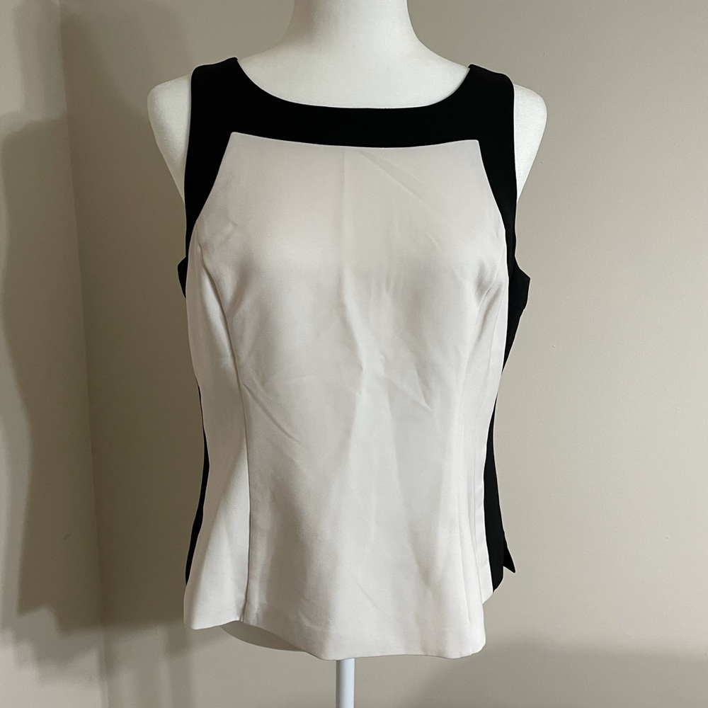 White House Black Market Black and White Sleeveless Colorblock Tank